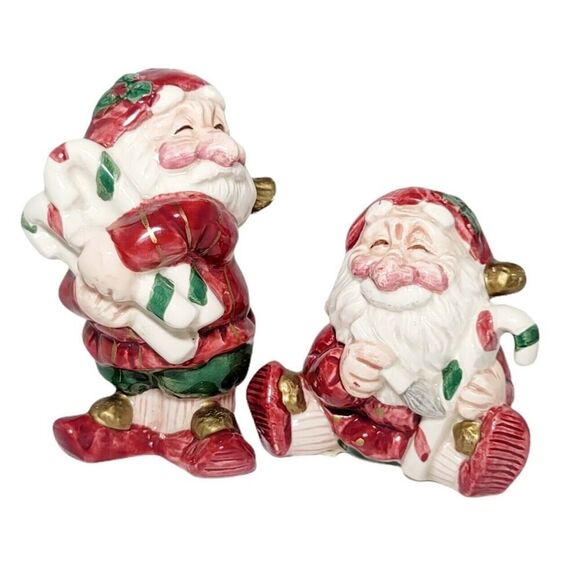 Vintage 1990 FITZ & FLOYD Old World Elves Salt & Pepper Set 4" Tall Christmas - Picture 1 of 10